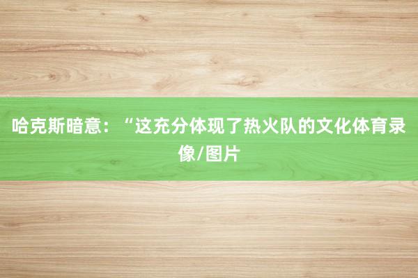 哈克斯暗意：“这充分体现了热火队的文化体育录像/图片