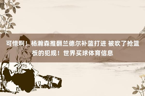 可惜啊！杨瀚森推翻兰德尔补篮打进 被吹了抢篮板的犯规！世界买球体育信息