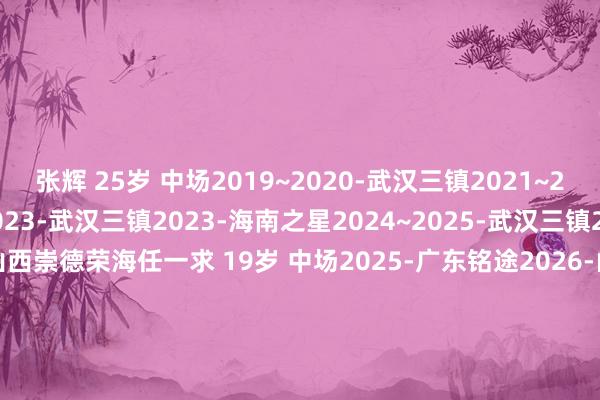 张辉 25岁 中场2019~2020-武汉三镇2021~2022-河北队2022~2023-武汉三镇2023-海南之星2024~2025-武汉三镇2025-南京城市2026-山西崇德荣海任一求 19岁 中场2025-广东铭途2026-山西崇德荣海丁云峰 23岁 后卫2022~2023-南京城市2023-青岛红狮2024-南京城市2024~2025-青海昆仑2025-南京城市2026-山西崇德荣海    体育集锦